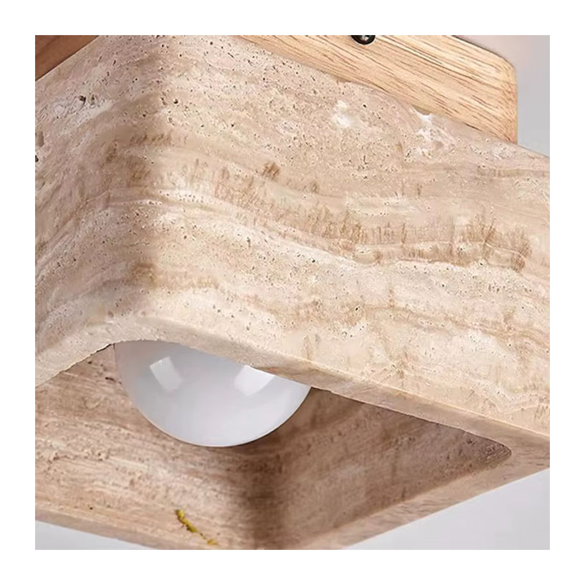 Quadratische Travertin-Deckenlampe von wecus in Beige im minimalistischen Wabi Sabi Design aus Naturstein - Bild 5