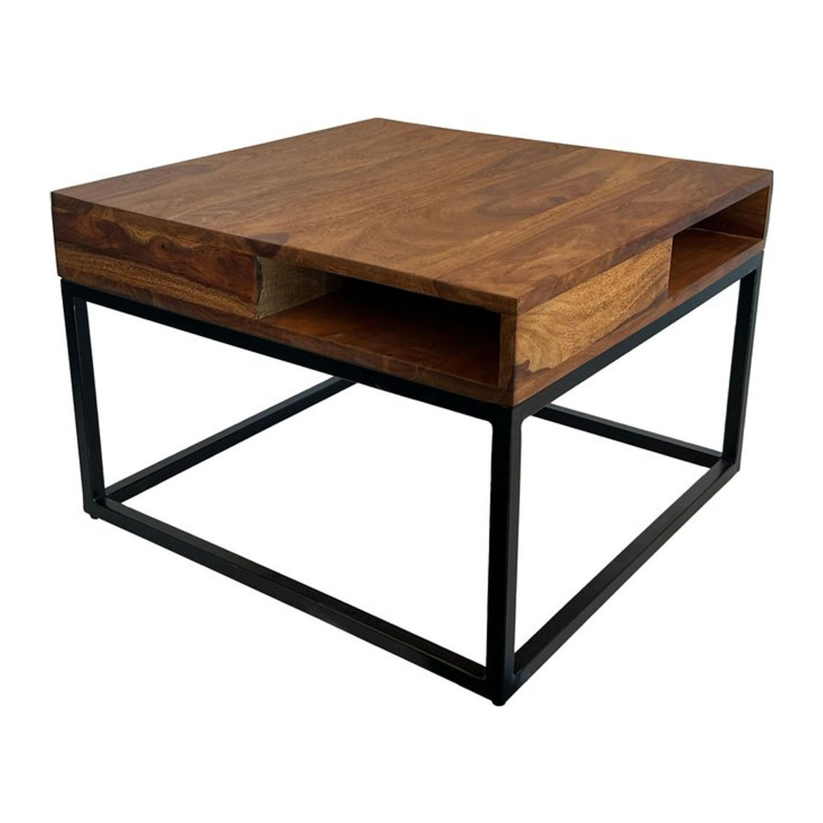 Quadratischer Couchtisch im Industrial Design aus Holz in Braun - Bild 1