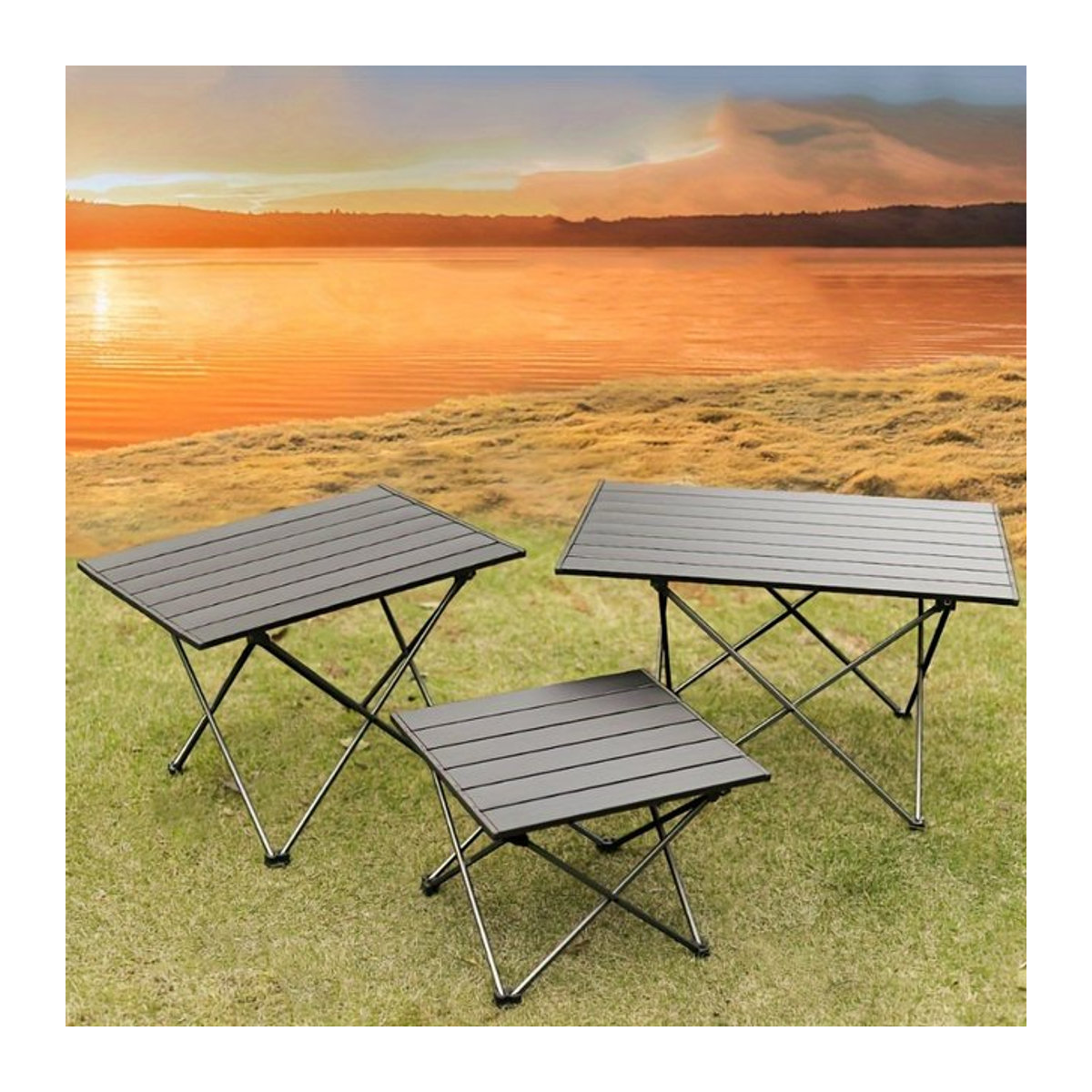 Quadratischer Klapptisch aus Aluminium in Schwarz für Camping und Picknick mit Aufbewahrungstasche - Bild 1