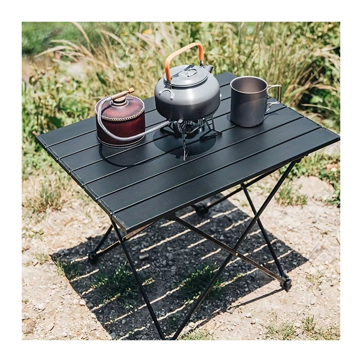 Quadratischer Klapptisch aus Aluminium in Schwarz für Camping und Picknick mit Aufbewahrungstasche - Bild 4