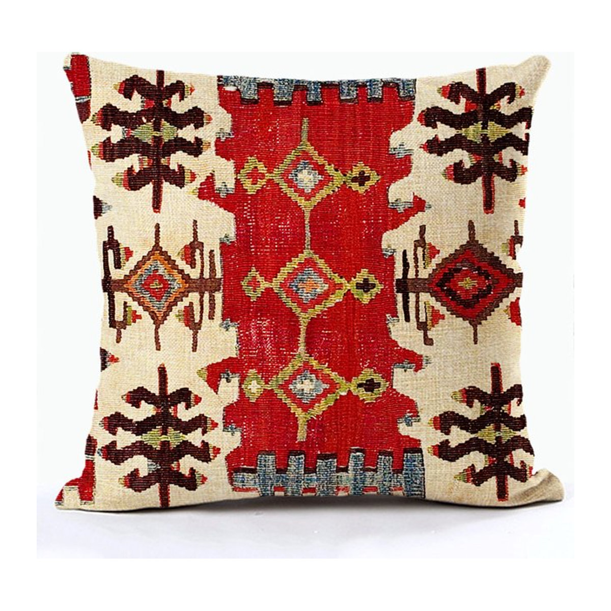 Quadratischer Leinen Kissenbezug im böhmischen Türkischen Design für dein Sofa oder als Taillenkissen - Bild 1