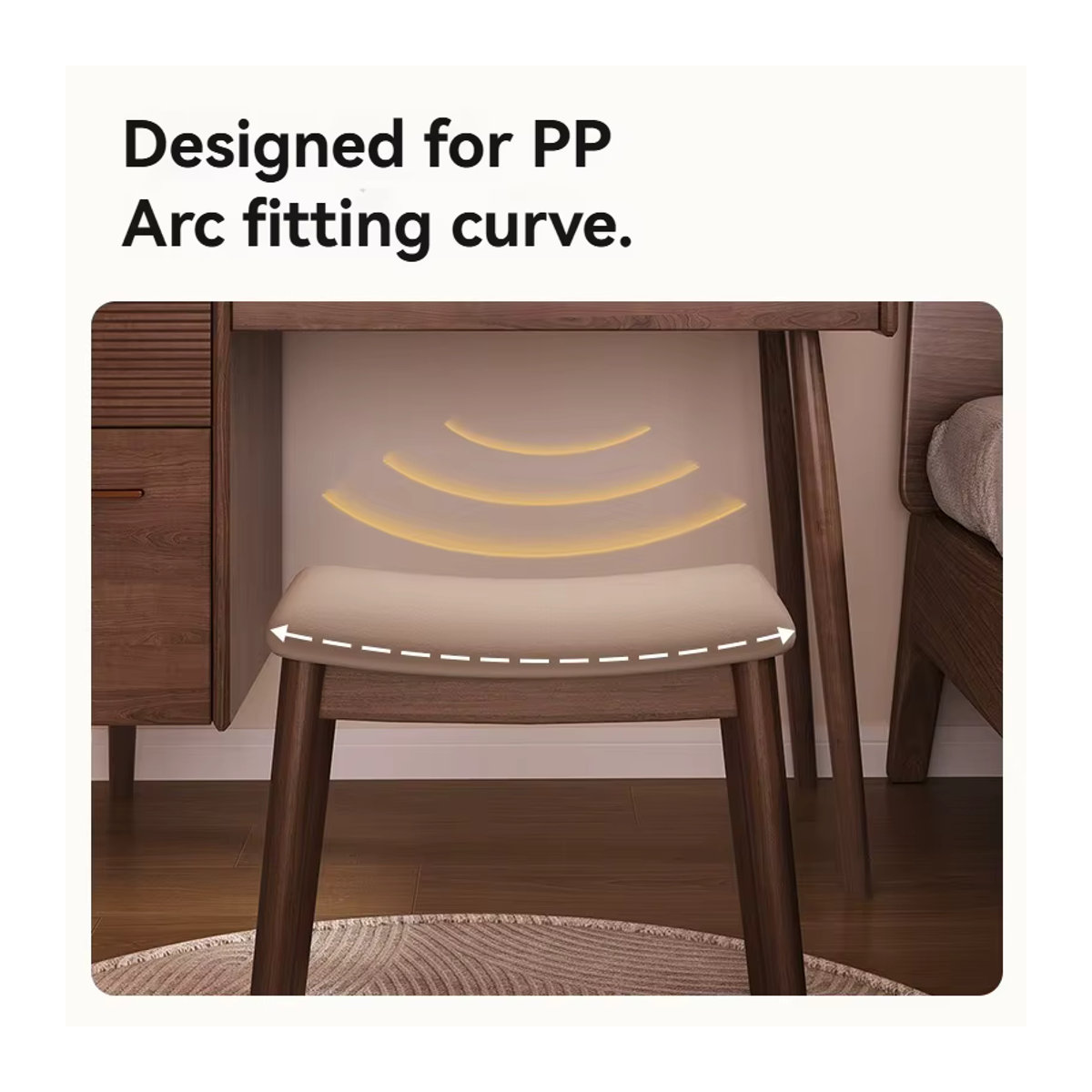 Quadratischer Make-up-Hocker aus massivem Holz im Mid-Century-Design, Sattelhocker für Schlafzimmer in Beige oder Grau - Bild 2