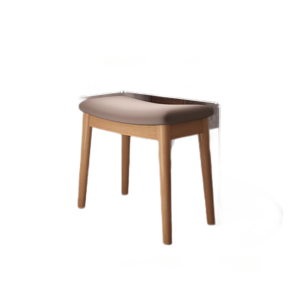 Quadratischer Make-up-Hocker aus massivem Holz im Mid-Century-Design, Sattelhocker für Schlafzimmer in Beige oder Grau - Bild 3