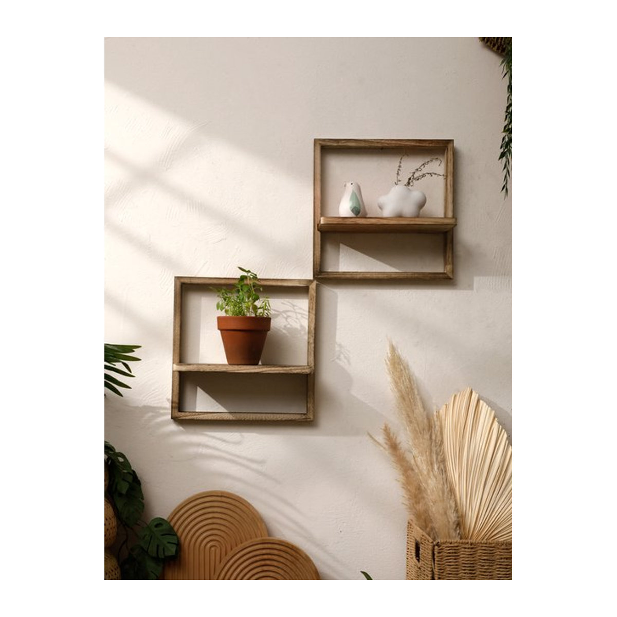 Quadratisches Holz-Ausstellungsregal in Braun im Bohemian-Stil, wandmontiert, B/T/H: 20 x 20 x 20 cm - Bild 1