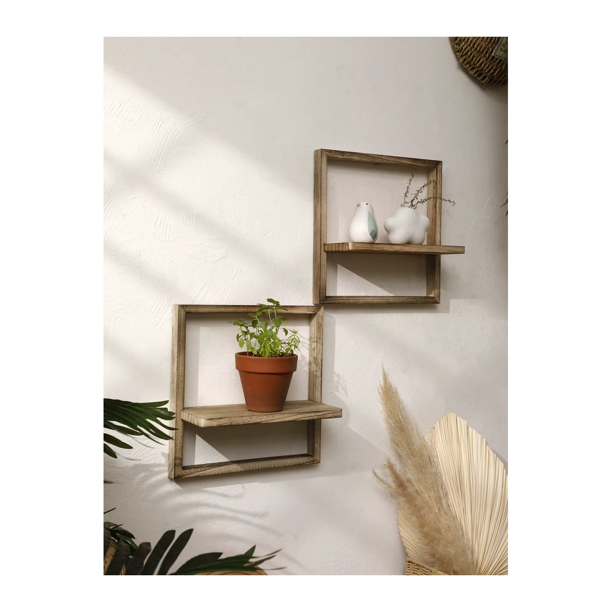 Quadratisches Holz-Ausstellungsregal in Braun im Bohemian-Stil, wandmontiert, B/T/H: 20 x 20 x 20 cm - Bild 2