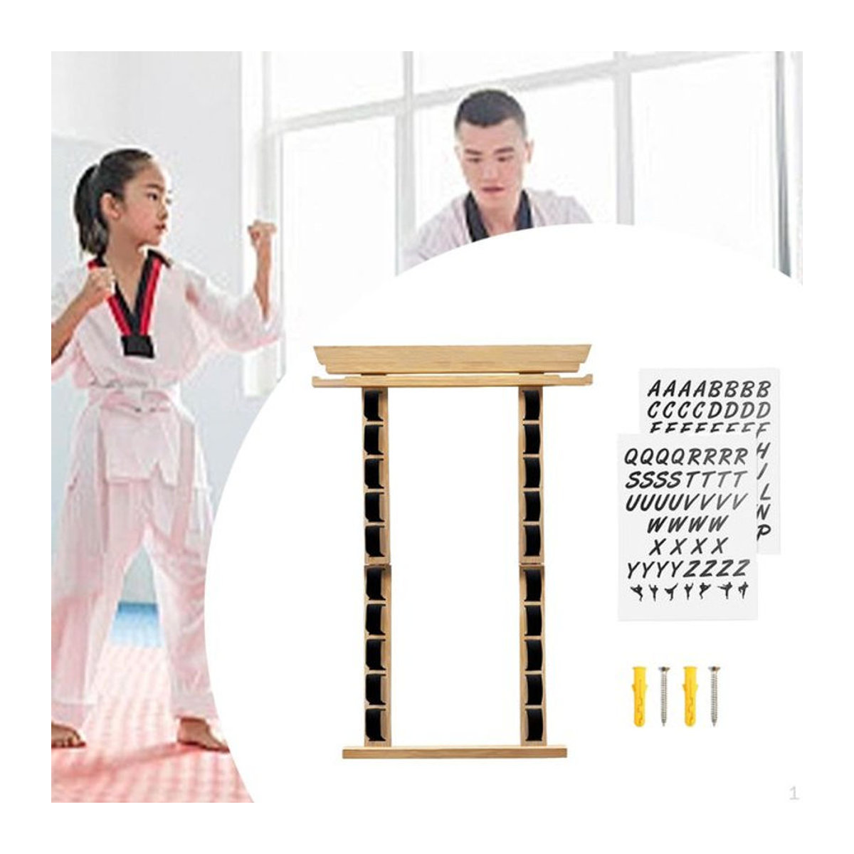 Quality Life Karate Gürtel Ausstellungsständer aus Bambus in Natur, faltbare Taillenaufbewahrung für 10 Gürtel - Bild 1
