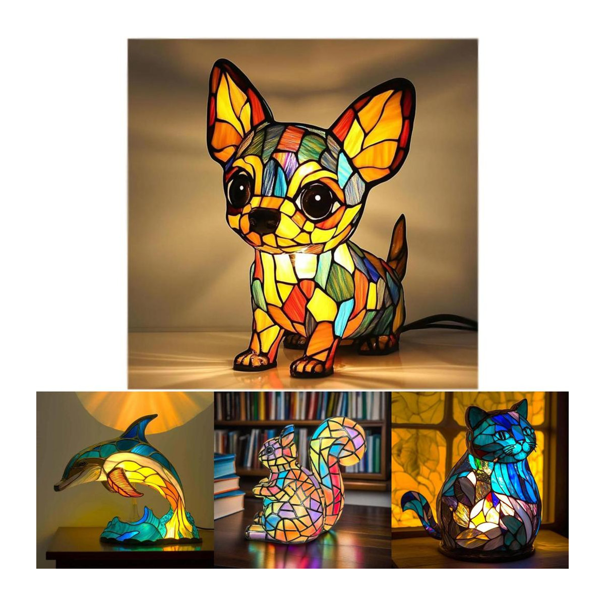 QuillQuest LED Nachtlicht Ornament aus Kunstharz in Bunt mit Tierfiguren - Bild 1