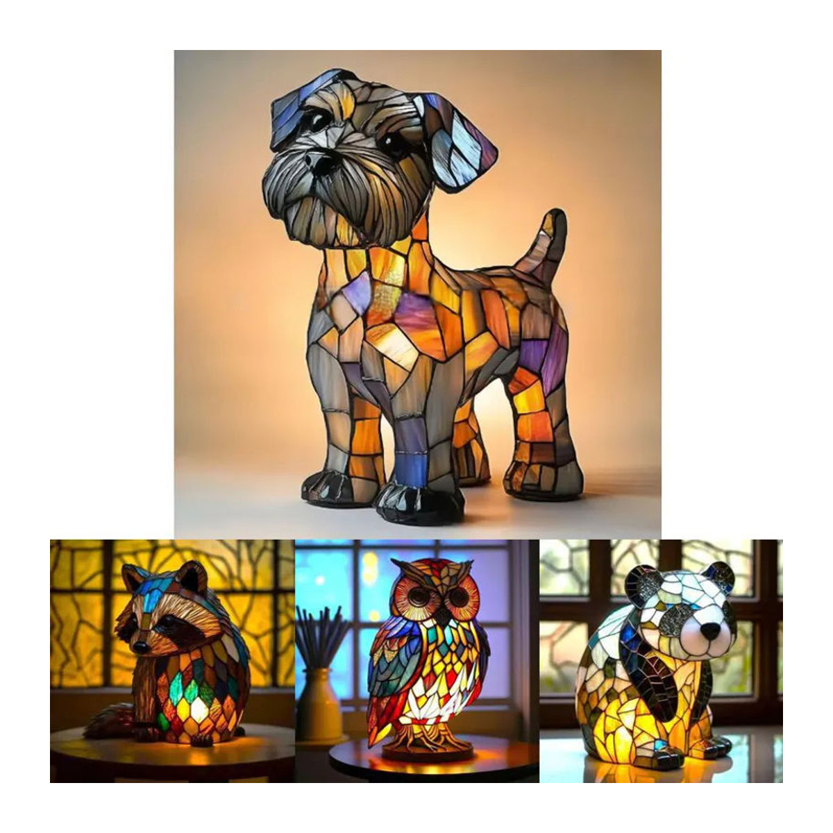 QuillQuest LED Nachtlicht Ornament aus Kunstharz in Bunt mit Tierfiguren als Nachttischlampe - Bild 1