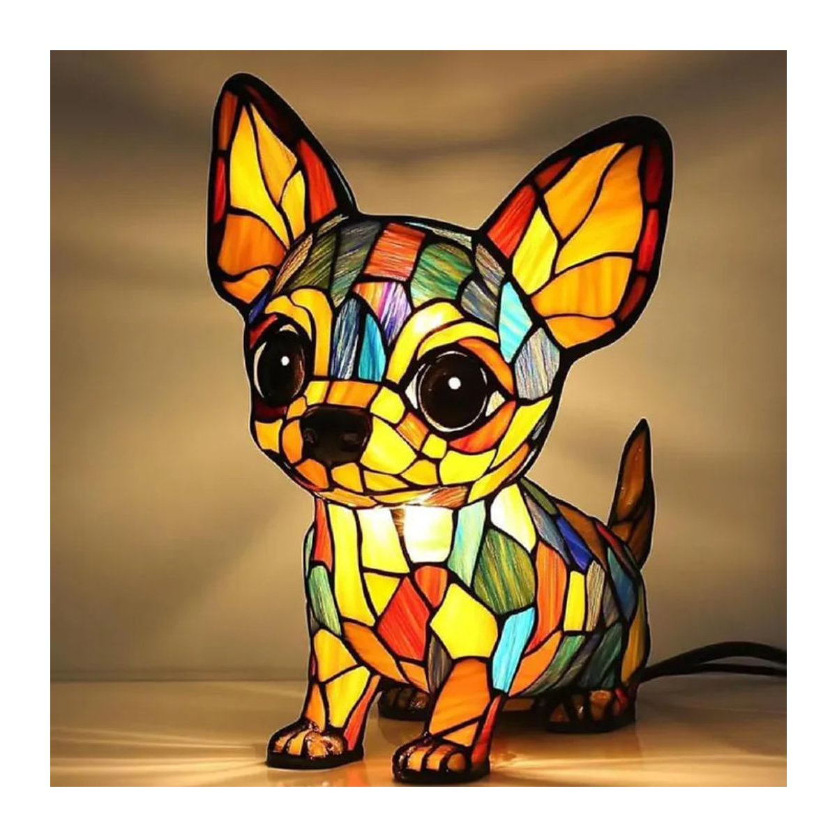 QuillQuest LED Nachtlicht Ornament aus Kunstharz in Bunt mit Tierfiguren wie Panda, Delfin, Löwe, Leopard oder Hund - Bild 3