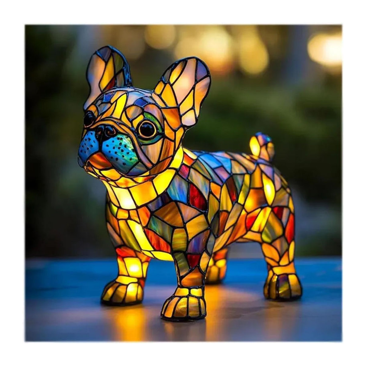 QuillQuest LED Nachtlicht Ornament aus Kunstharz in Bunt mit Tierfiguren wie Panda, Delfin, Löwe, Leopard und Hund - Bild 1