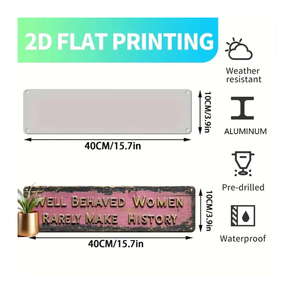 QUIRKYARTZ Metallschild Vintage Typografie im Querformat, mehrfarbiges Aluminium-Wandschild zur Wandmontage - Bild 4