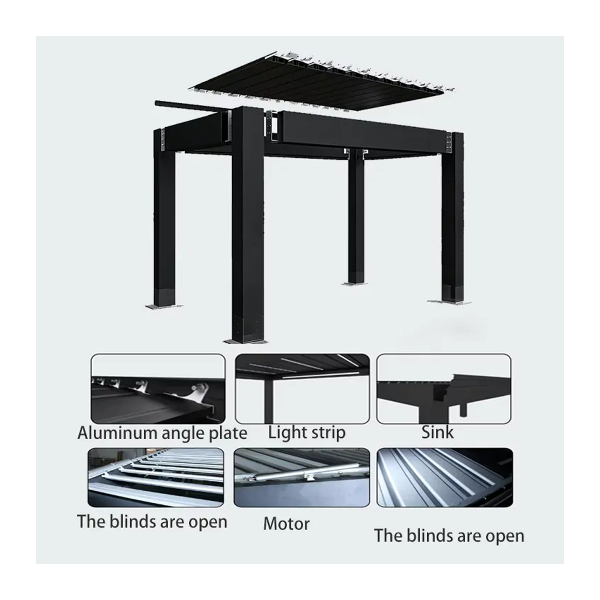 QWC Bioklimatische Aluminium-Pergola mit motorisiertem Lamellendach und ferngesteuertem Wasserdichtem Outdoor-Sonnenschutz - Bild 3