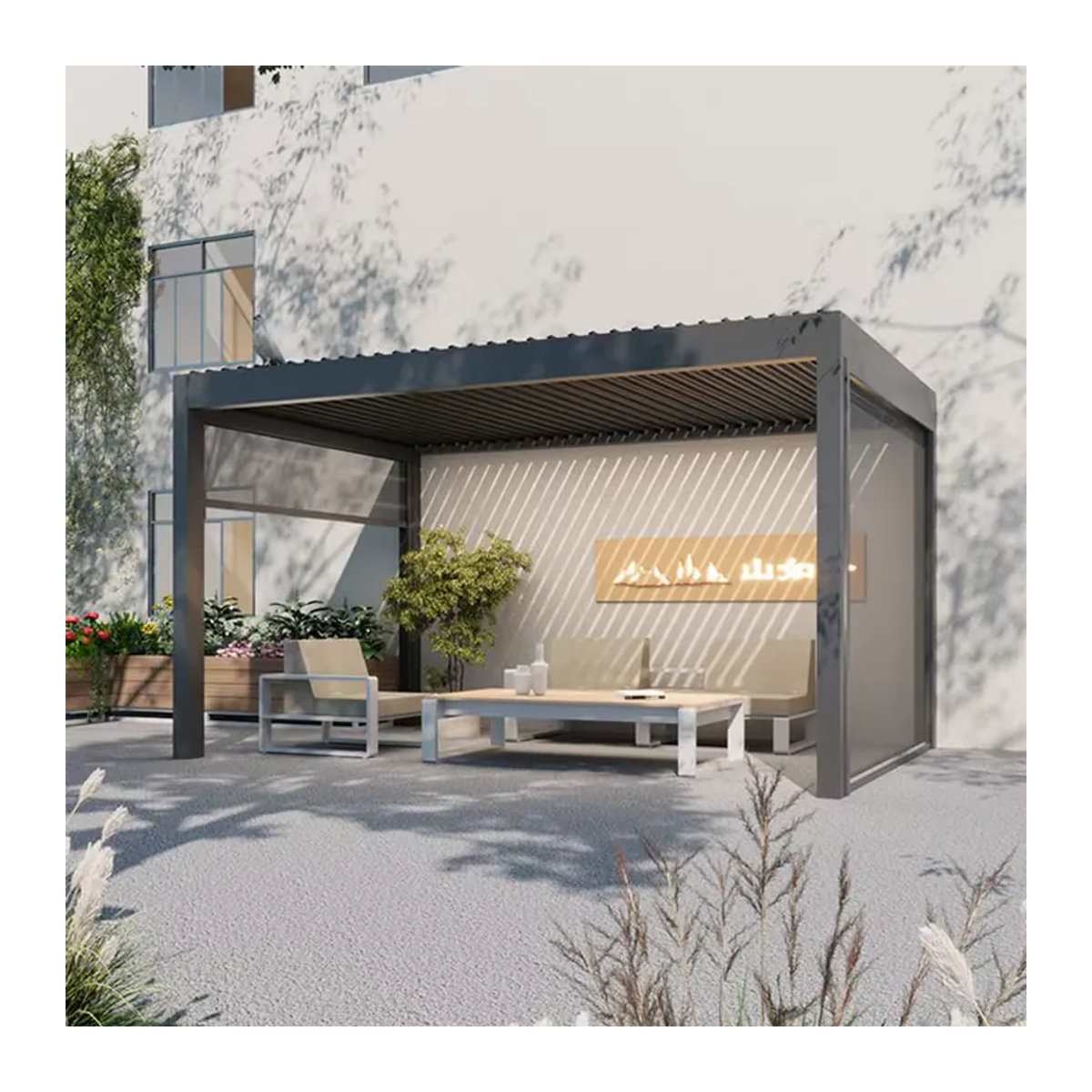 QWC Bioklimatische Aluminium-Pergola mit motorisiertem Lamellendach und ferngesteuertem Wasserdichtem Outdoor-Sonnenschutz - Bild 4