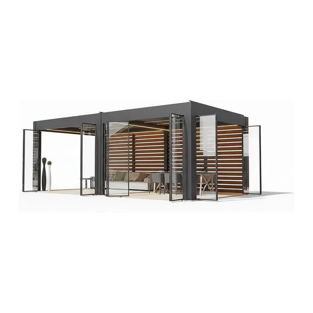 QWC Motorisierte Aluminium-Pergola mit pulverbeschichtetem, einziehbarem Lamellendach als wasserdichter und bioklimatischer Terrassenschutz und Gartenpavillon - Bild 1