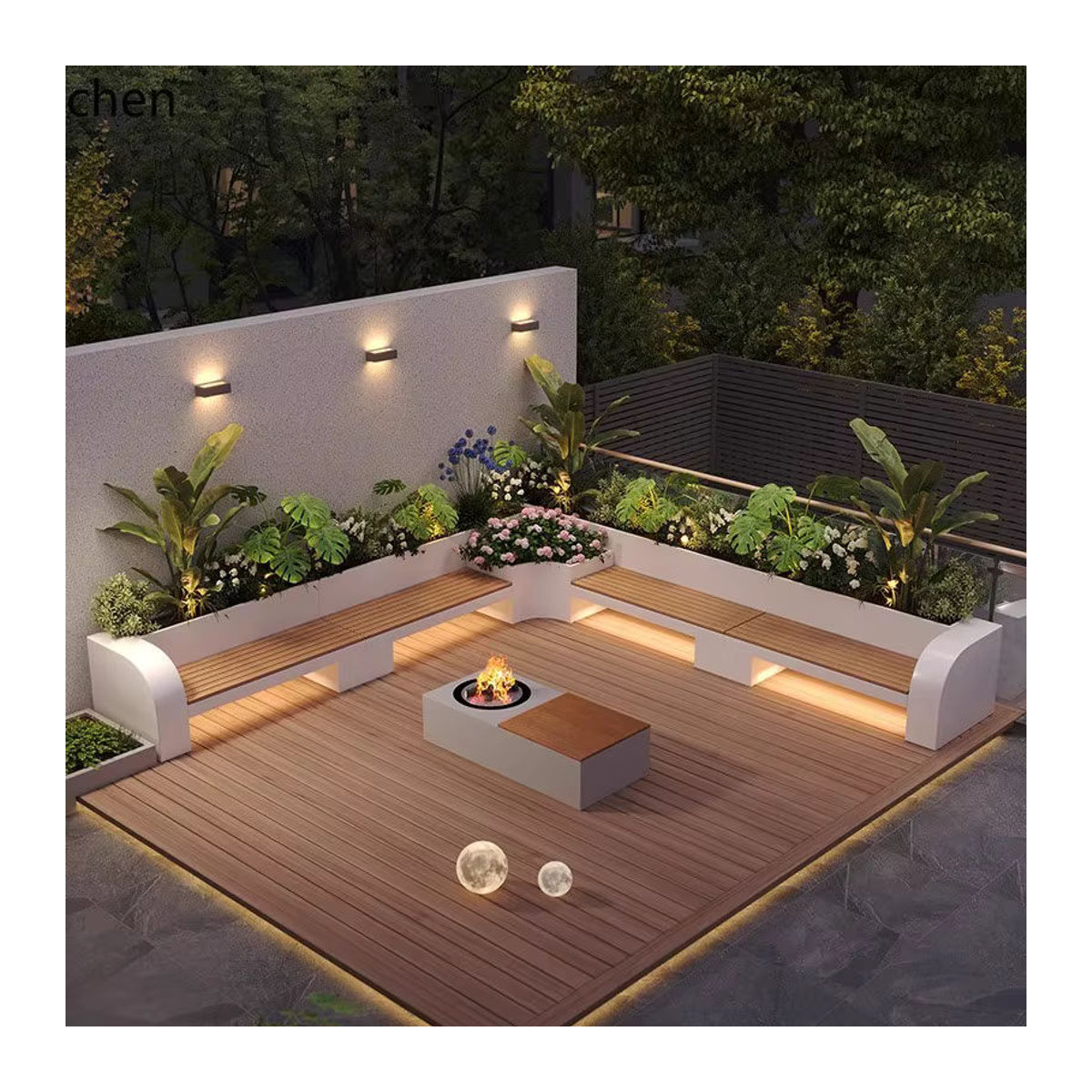 QZT Blumenkasten- und Hocker-Set aus Edelstahl für Terrasse und Garten - Bild 3