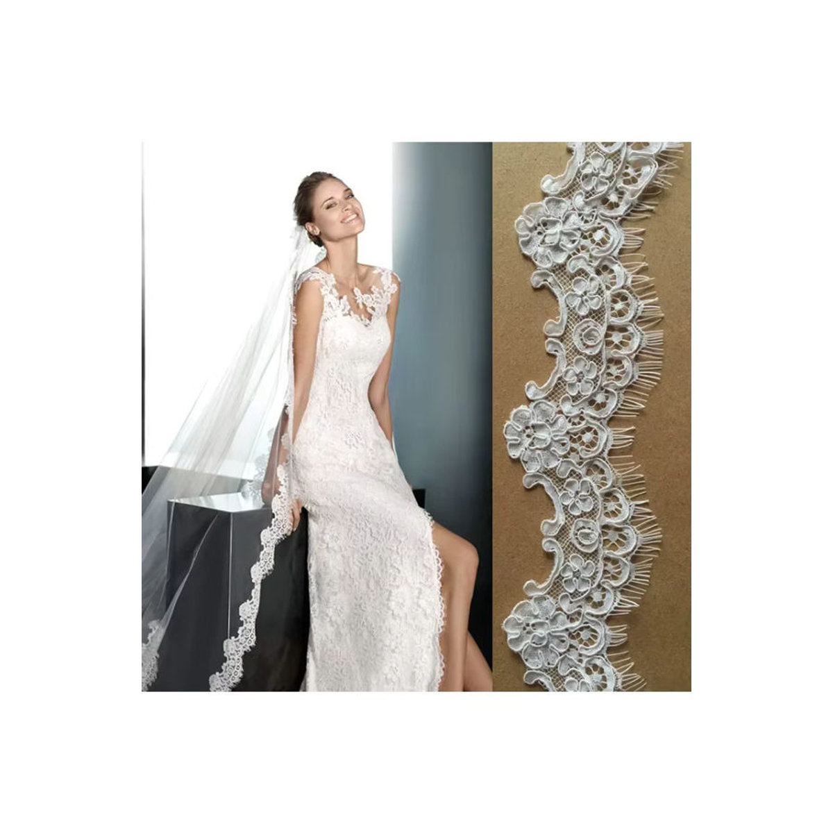 R SMEALE Spitzenbesatz mit floralem Design in Weiß für Hochzeitskleider und DIY-Schleier, 3 Meter - Bild 4
