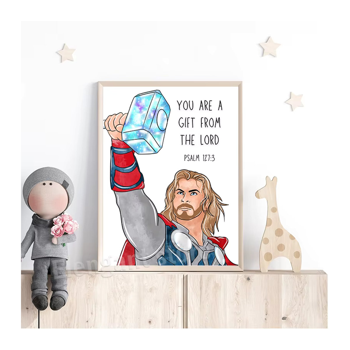 Rahmenloses Leinwandgemälde von KAYOU mit Superhelden und Bibelversen, mehrfarbiger Kunstdruck im Hochformat für Kinder - Bild 3