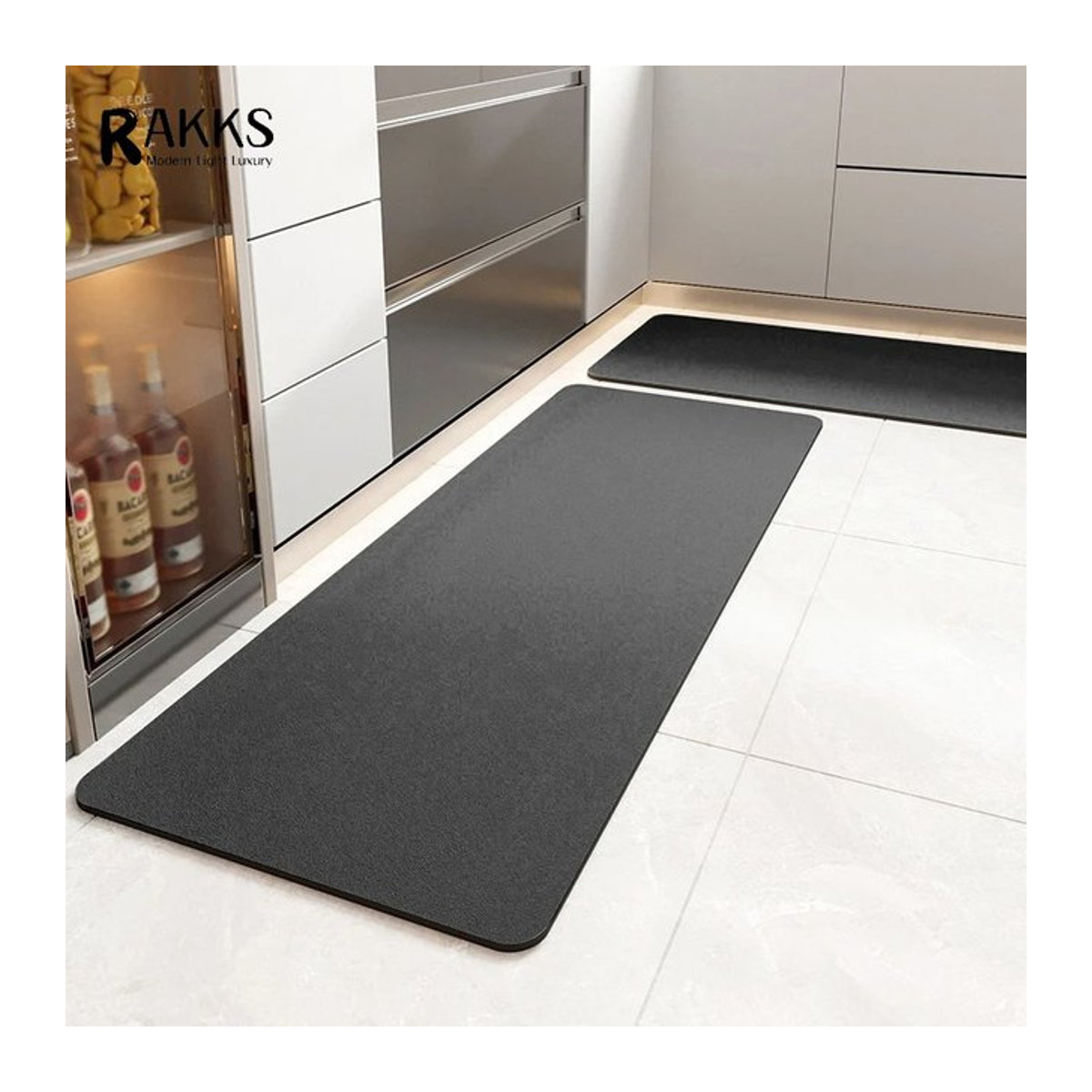 RAKKS Küchenteppich aus Kieselgur, rutschfest und wasserabsorbierend, Schwarz - Bild 1