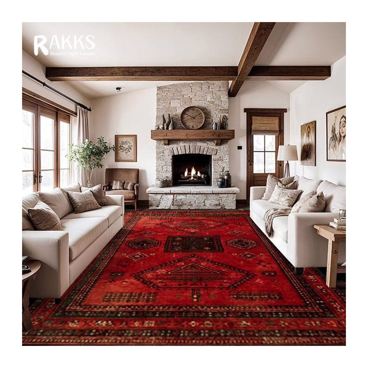 RAKKS Retro Perserteppich in Rot, rutschfester türkischer Teppich für Wohnzimmer und Schlafzimmer - Bild 1