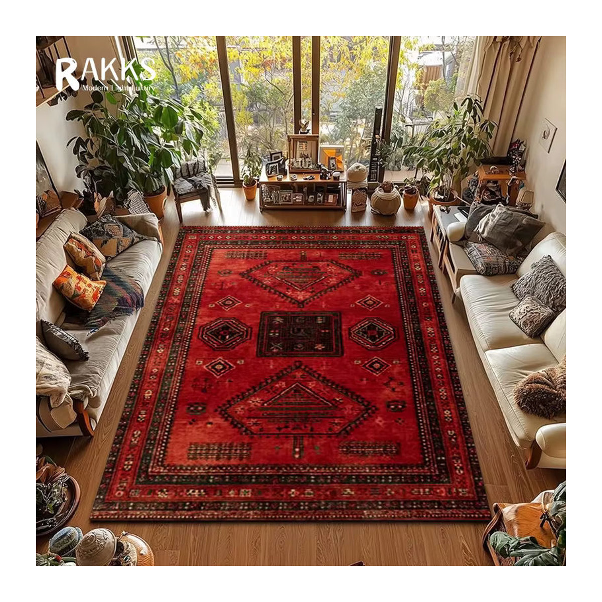 RAKKS Retro Perserteppich in Rot, rutschfester türkischer Teppich für Wohnzimmer und Schlafzimmer - Bild 2
