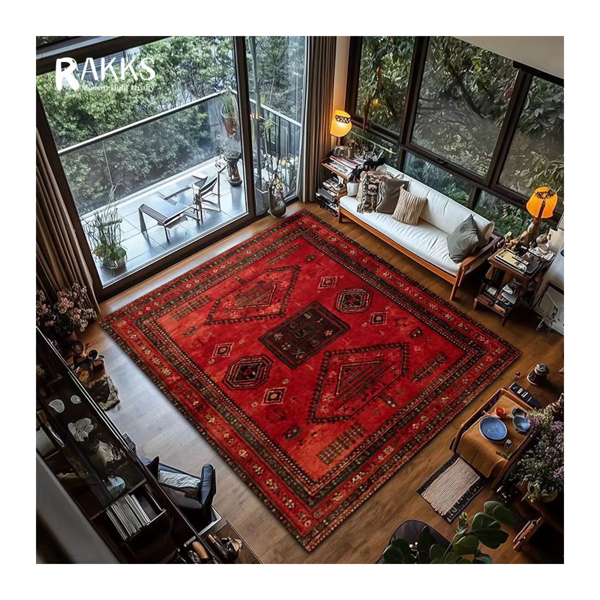 RAKKS Retro Perserteppich in Rot, rutschfester türkischer Teppich für Wohnzimmer und Schlafzimmer - Bild 4