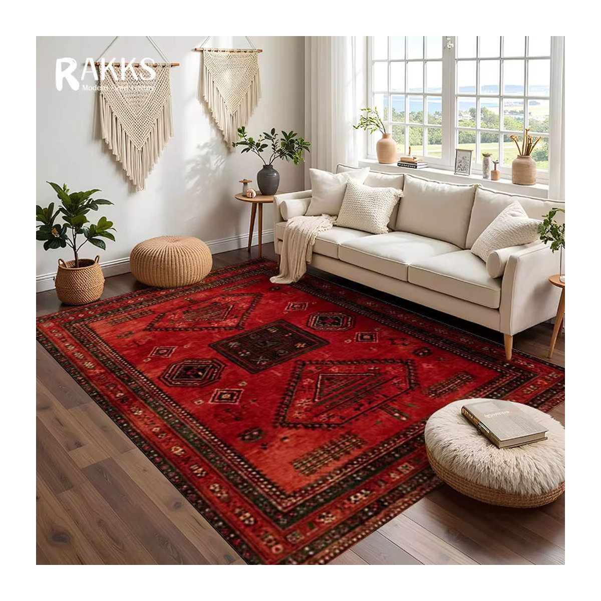 RAKKS Retro Perserteppich in Rot, rutschfester türkischer Teppich für Wohnzimmer und Schlafzimmer - Bild 6