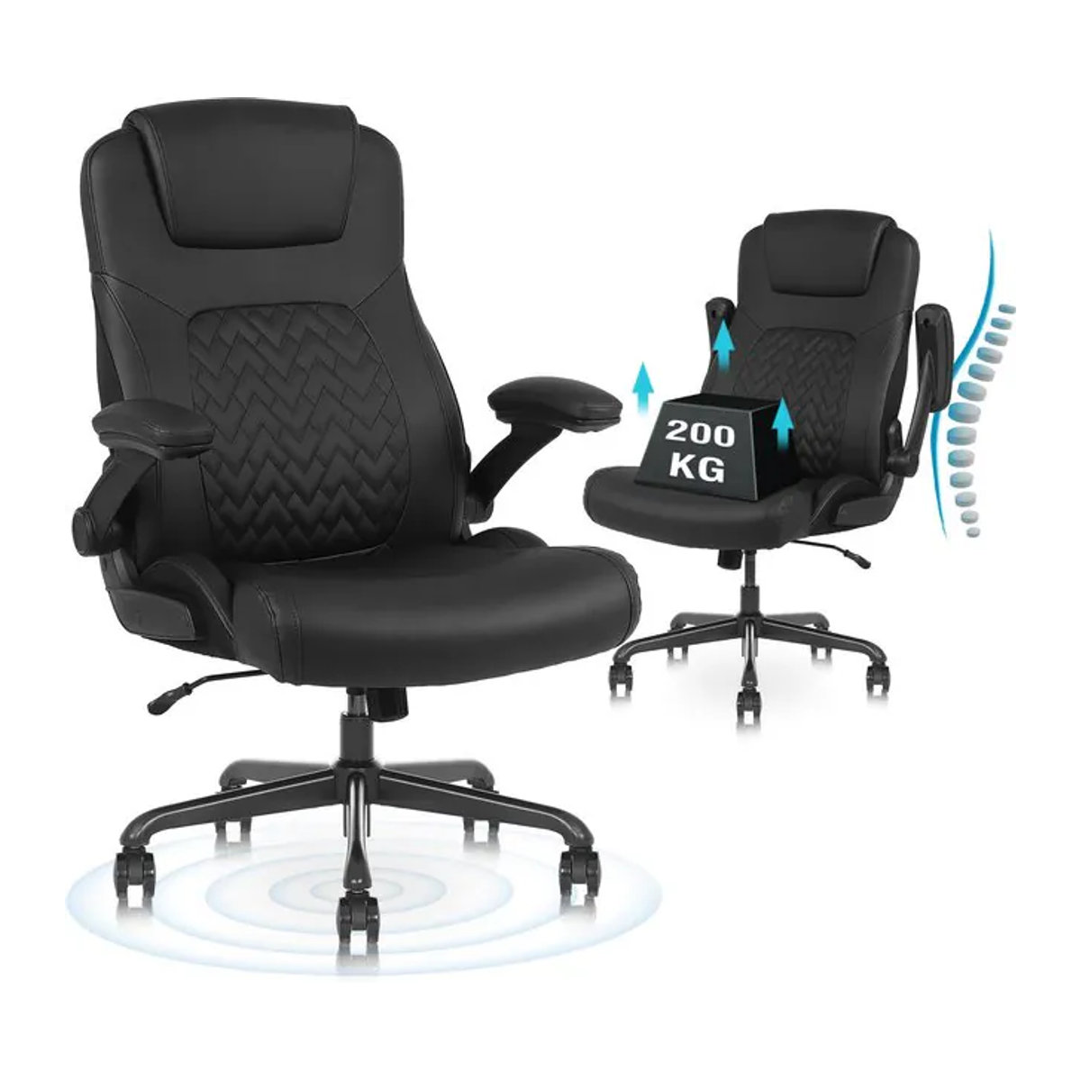 Ralex Ergonomischer Bürostuhl aus PU-Leder in Schwarz mit Lordosenstütze und hochklappbaren Armlehnen - Bild 1