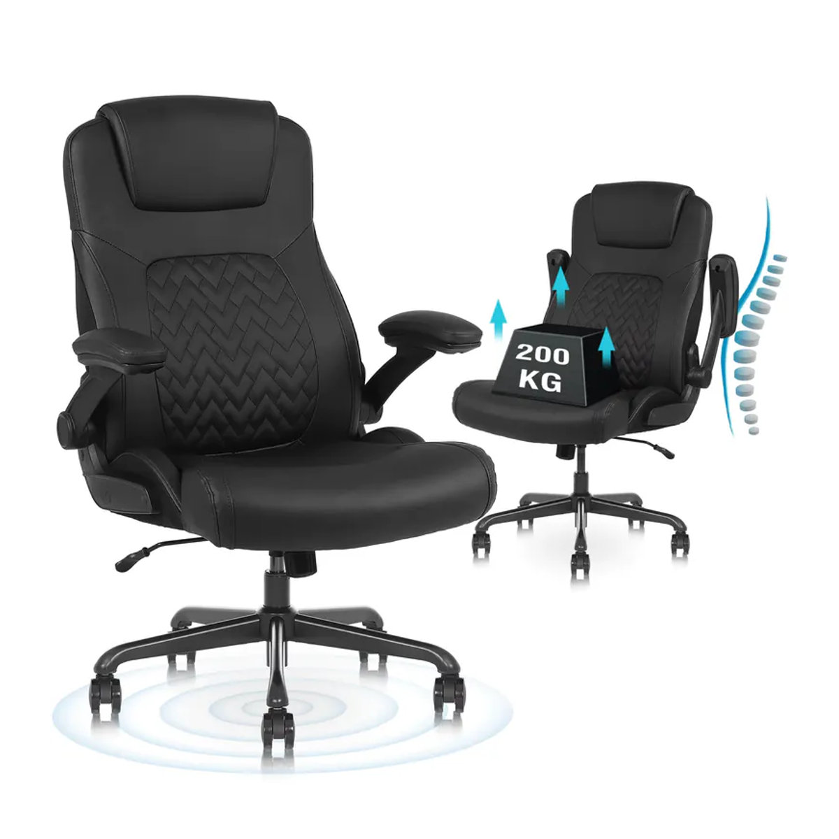 Ralex Ergonomischer Bürostuhl aus PU-Leder in Schwarz mit Lordosenstütze und hochklappbaren Armlehnen - Bild 5