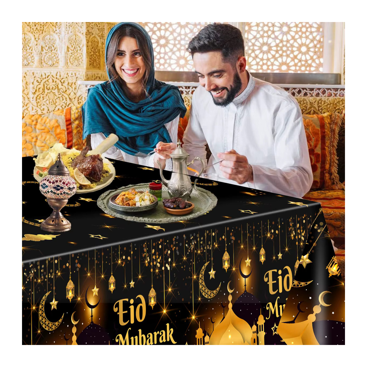 Ramadan Kareem Tischdecke aus Polyester in Mehrfarbig für Eid Mubarak und Islamische Feiertage - Bild 3