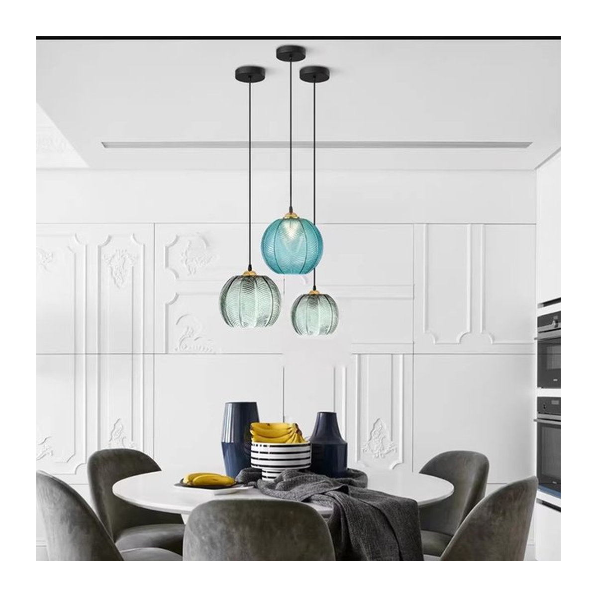 Ramalho Moderne Japanische LED Pendelleuchte aus Glas in Blau - Bild 1