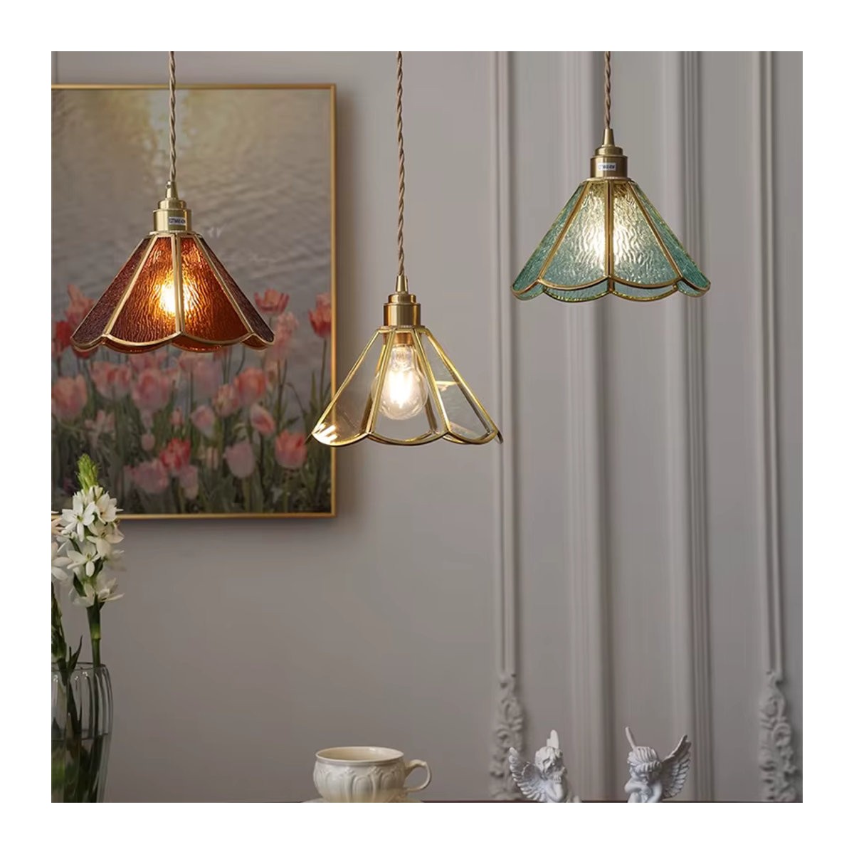 Ramalho Pendelleuchte aus buntem Glas im Vintage-Design - Bild 1