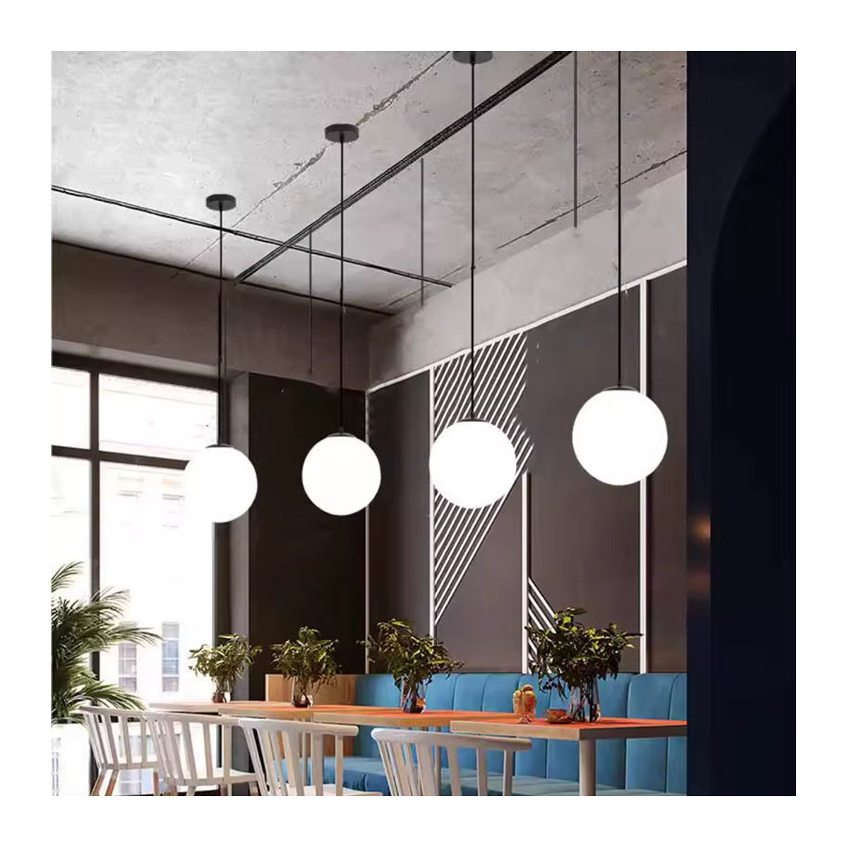 Ramalho Pendelleuchte Globus aus Glas in Weiß minimalistisches Design für Esszimmer und Wohnzimmer - Bild 2