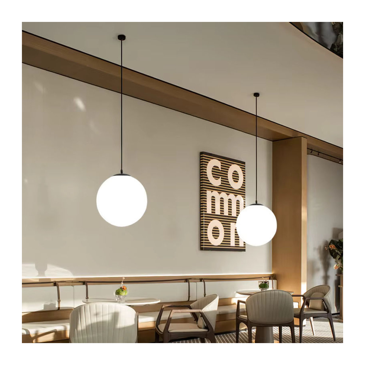 Ramalho Pendelleuchte Globus aus Glas in Weiß minimalistisches Design für Esszimmer und Wohnzimmer - Bild 3