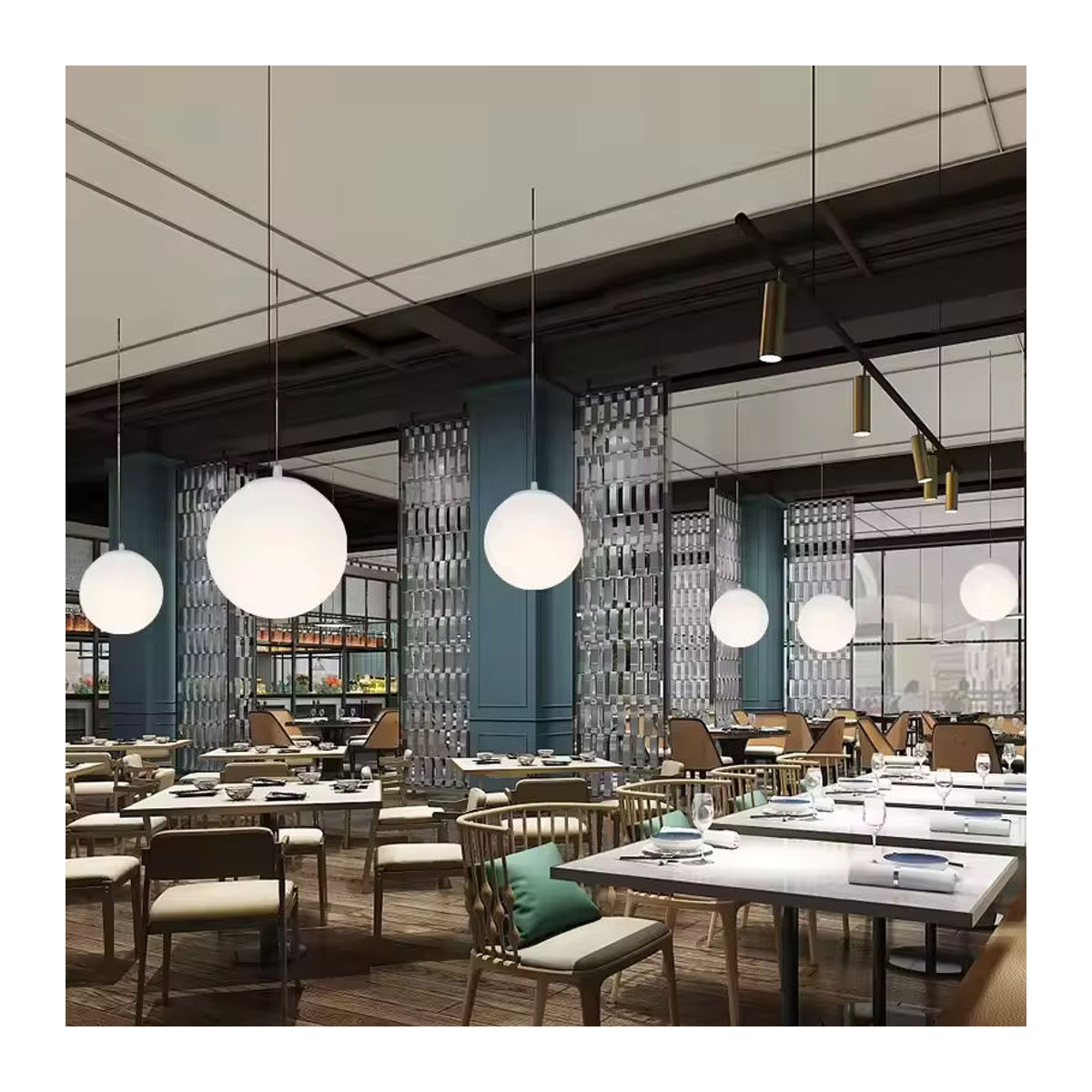 Ramalho Pendelleuchte Globus aus Glas in Weiß minimalistisches Design für Esszimmer und Wohnzimmer - Bild 4