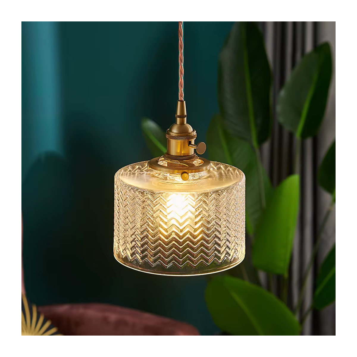 Ramalho Retro Glas Kronleuchter mit grünen Streifen und E27 Fassung als Hängelampe für Esszimmer, Küche oder Café - Bild 2