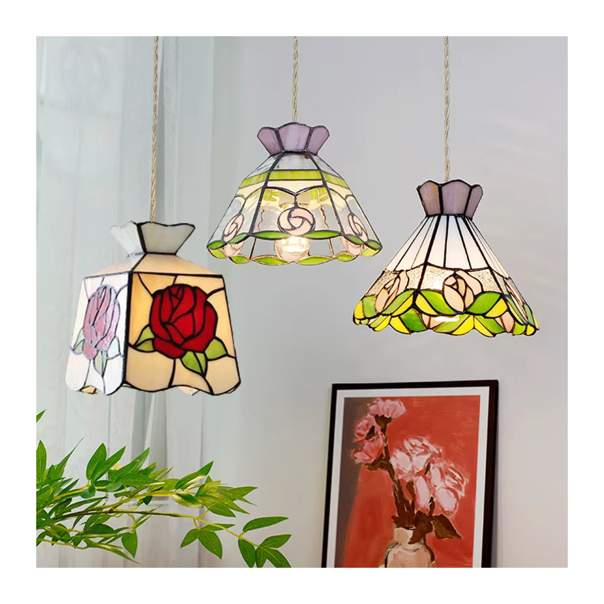 Ramalho Tiffany LED Pendelleuchte aus Glas in Kupfer und Bunt im Retro Bohemian Stil - Bild 2