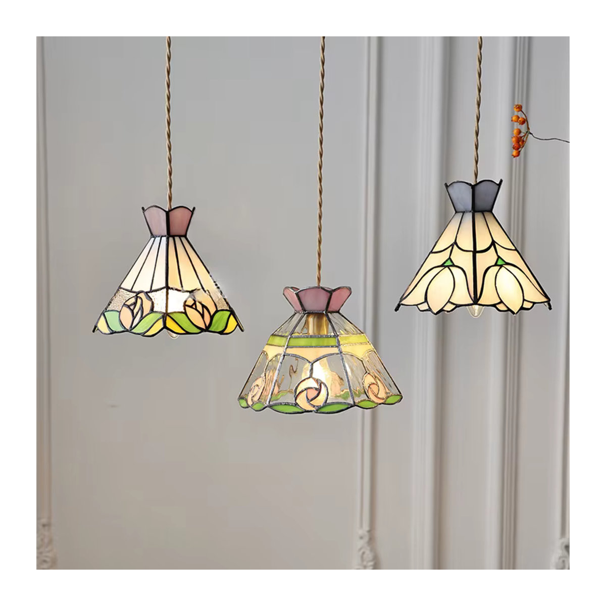 Ramalho Tiffany LED Pendelleuchte aus Glas in Kupfer und Bunt im Retro Bohemian Stil - Bild 3