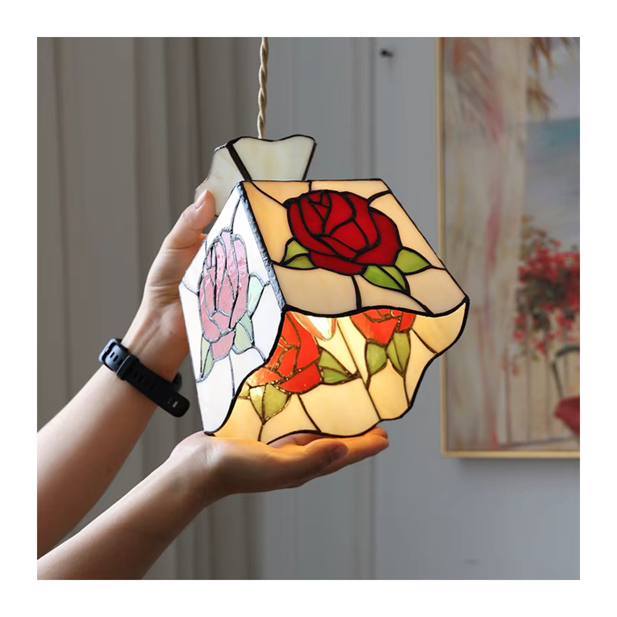Ramalho Tiffany LED Pendelleuchte aus Glas in Kupfer und Bunt im Retro Bohemian Stil - Bild 5