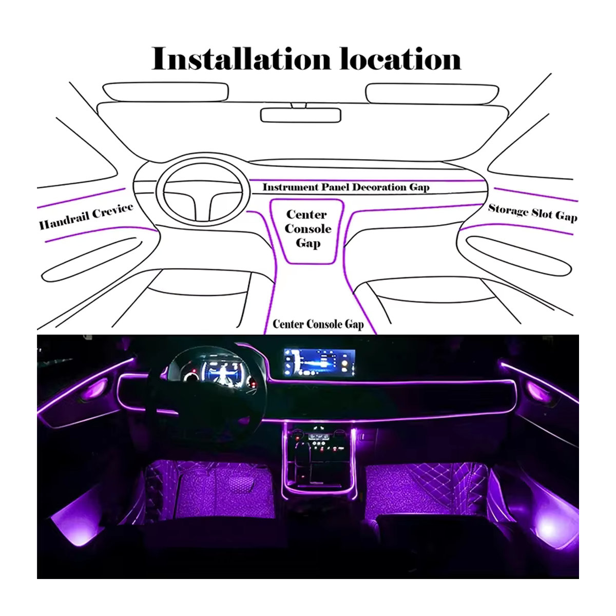 RAN COLOR RGB LED-Streifen für die Auto-Innenraumbeleuchtung mit App-Steuerung, bunt, 12 V - Bild 2
