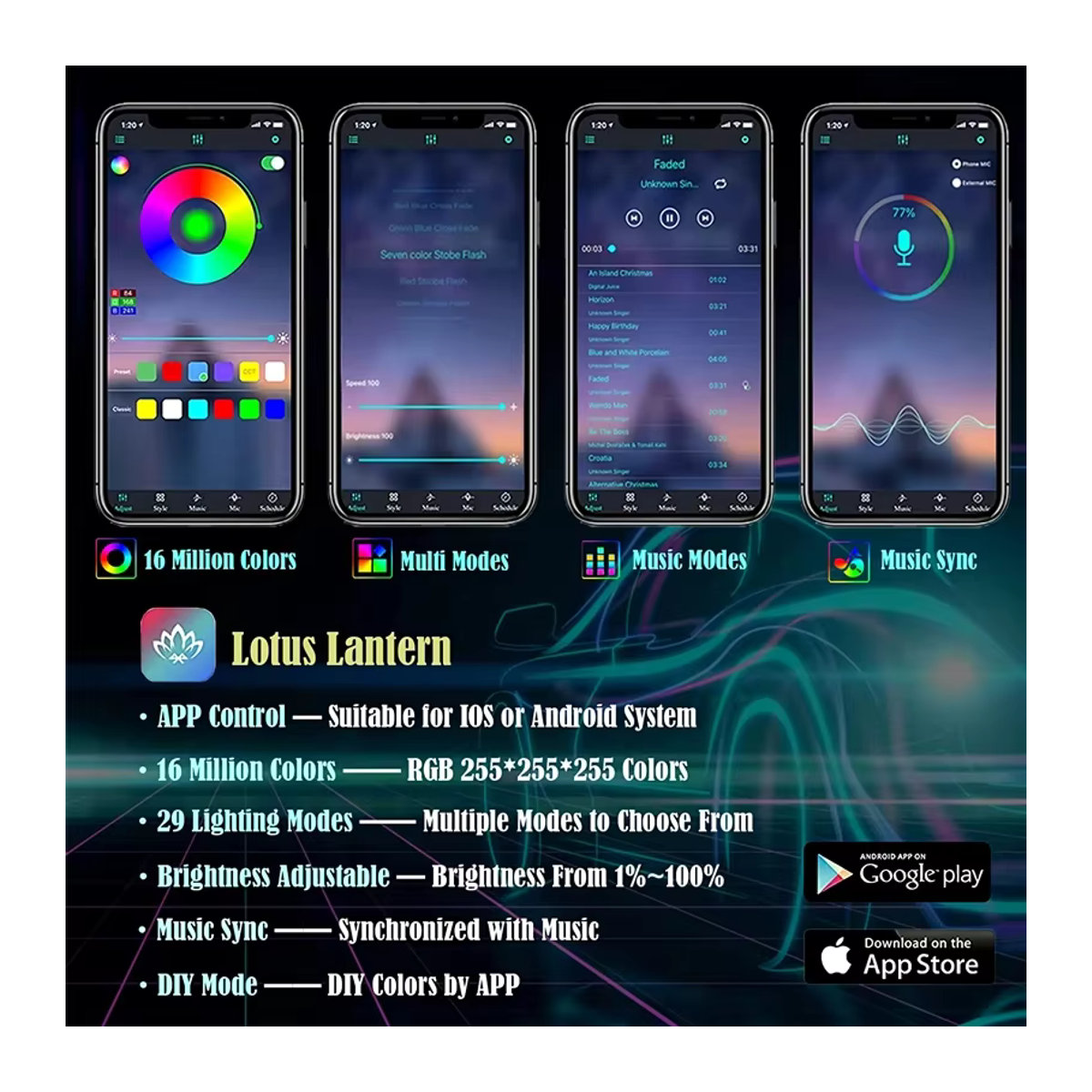 RAN COLOR RGB LED-Streifen für die Auto-Innenraumbeleuchtung mit App-Steuerung, bunt, 12 V - Bild 5