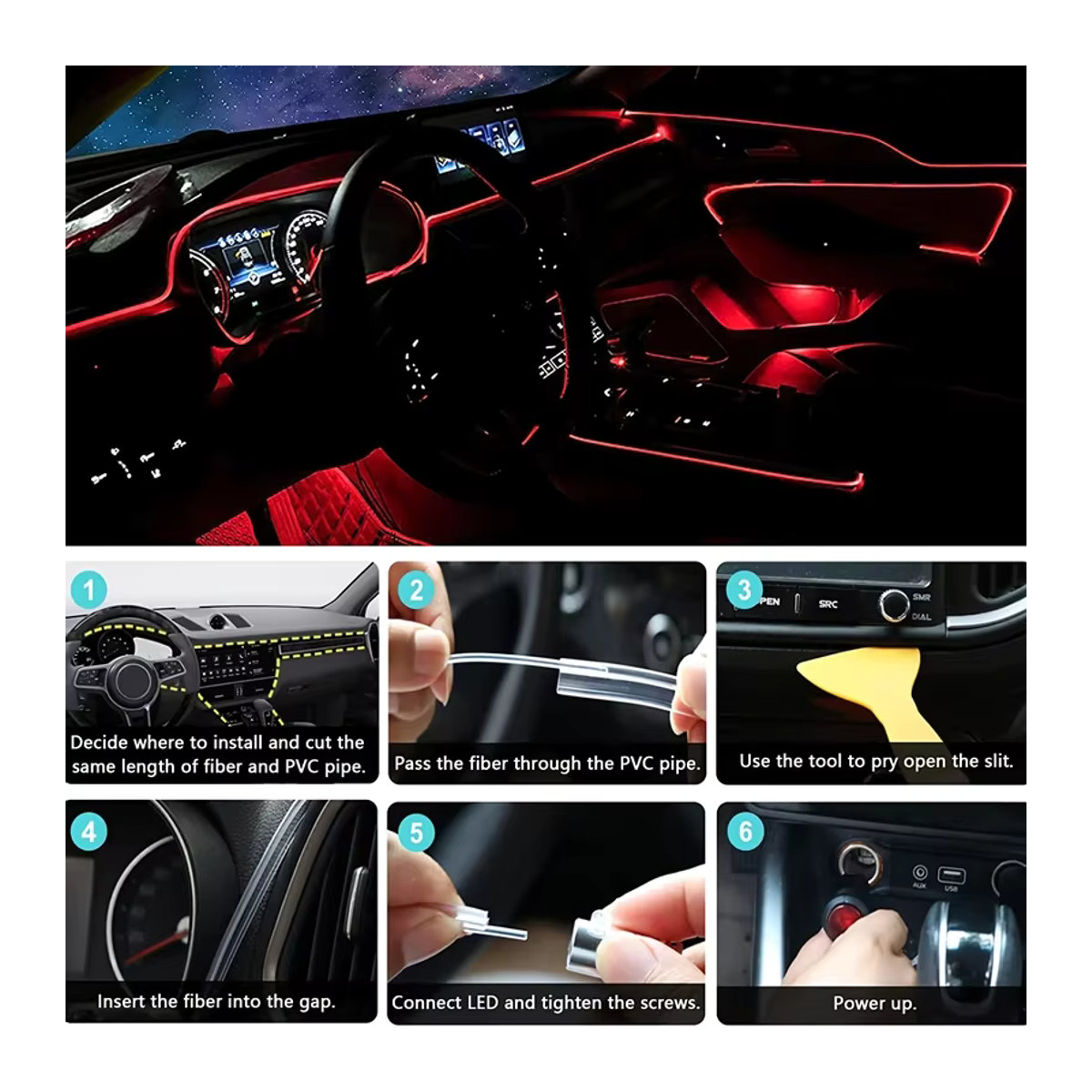 RAN COLOR RGB LED-Streifen für die Auto-Innenraumbeleuchtung mit App-Steuerung, bunt, 12 V - Bild 6