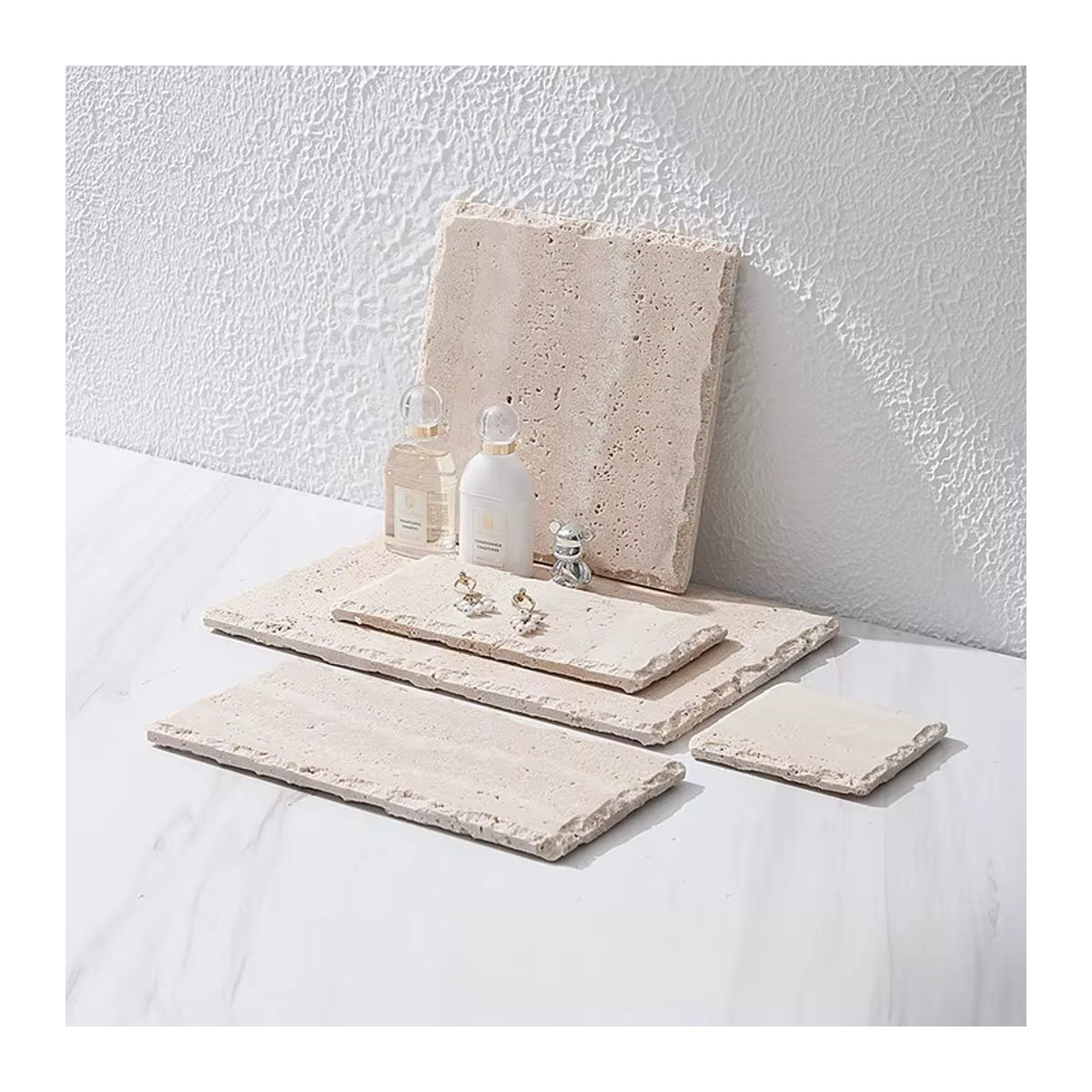 Rasalhaguer Schmuckaufbewahrung aus natürlichem Travertin in Beige, rechteckiges Ornament-Tablett im minimalistischen Design - Bild 2