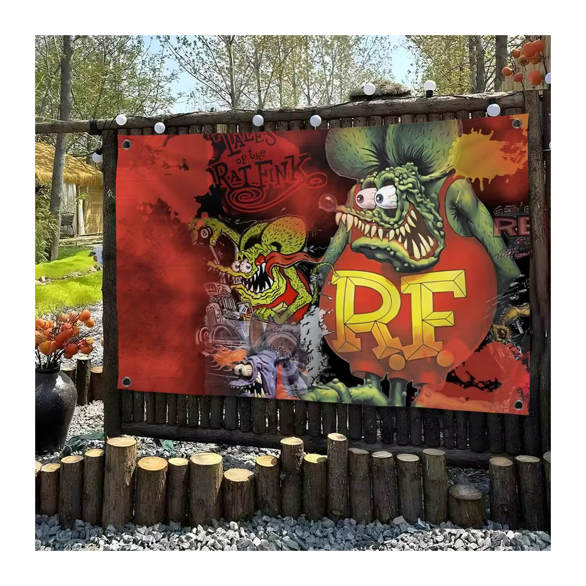 Rat F-Fink Choppers Flagge Wandbehang als ästhetisches Kunstbanner in Schwarz und Mehrfarbig, Textil, B x H: 120 x 120 cm - Bild 2