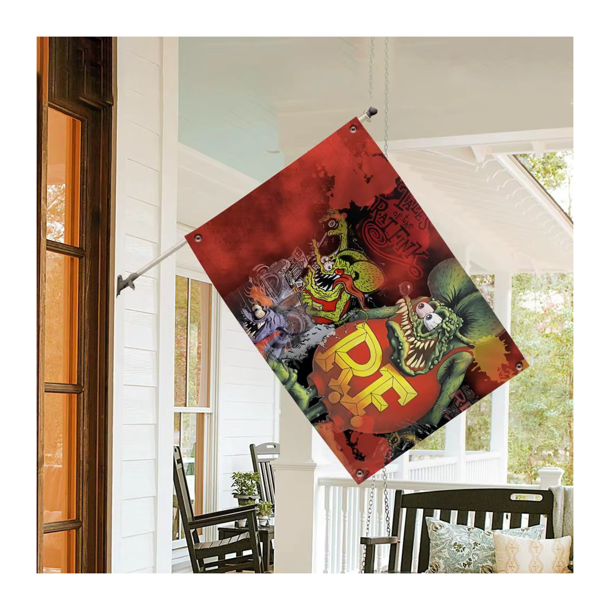 Rat F-Fink Choppers Flagge Wandbehang als ästhetisches Kunstbanner in Schwarz und Mehrfarbig, Textil, B x H: 120 x 120 cm - Bild 3