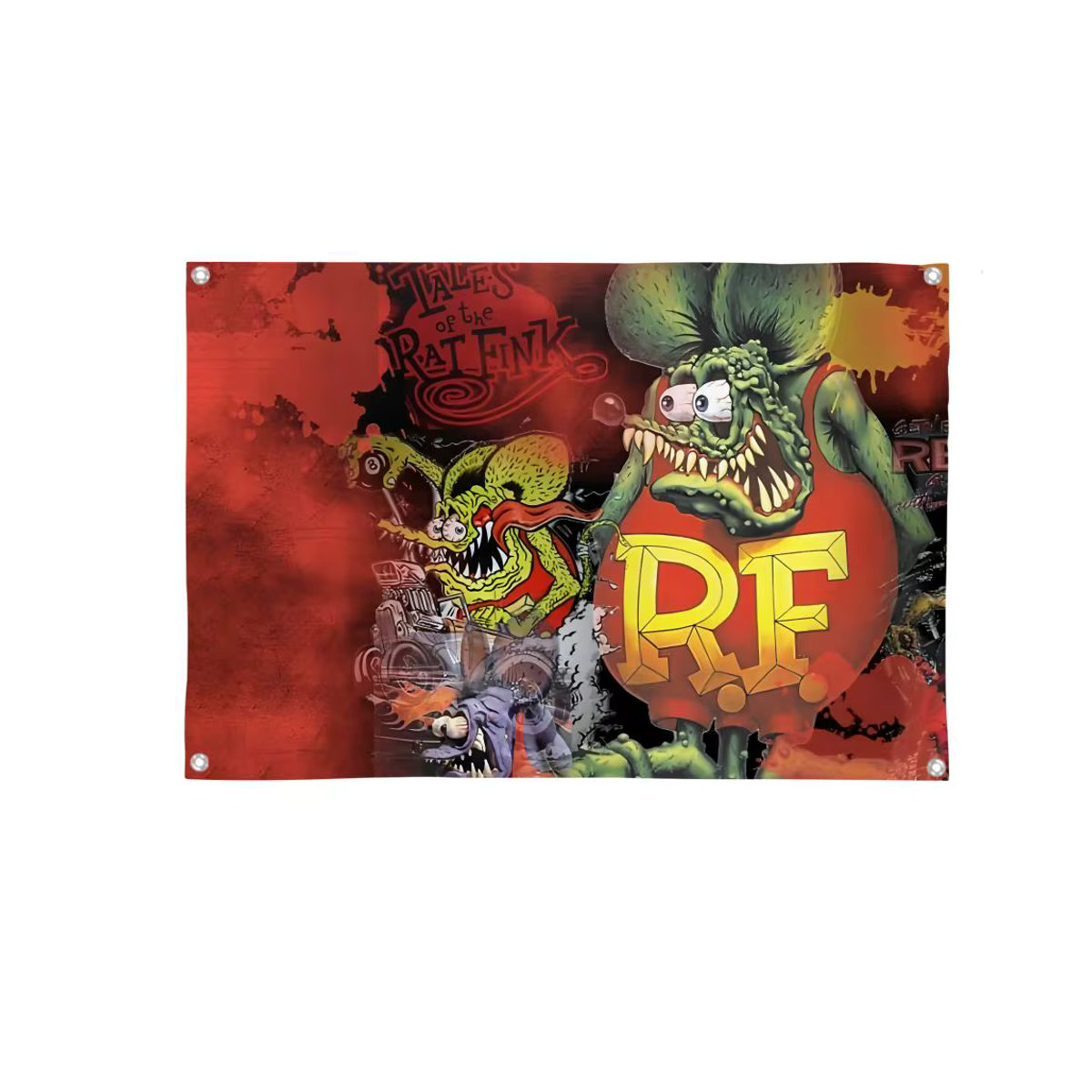 Rat F-Fink Choppers Flagge Wandbehang als ästhetisches Kunstbanner in Schwarz und Mehrfarbig, Textil, B x H: 120 x 120 cm - Bild 5