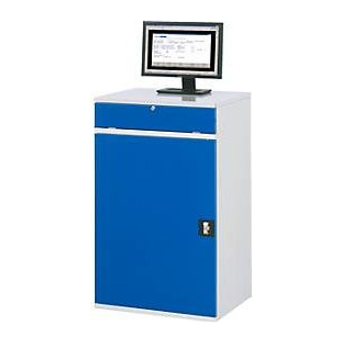 RAU Computer-Arbeitsstation mit ausziehbarem Ablagefach, Lichtgrau und Enzian-Blau, Stahl, B: 65 cm, H: 106 cm, T: 52 cm - Bild 2