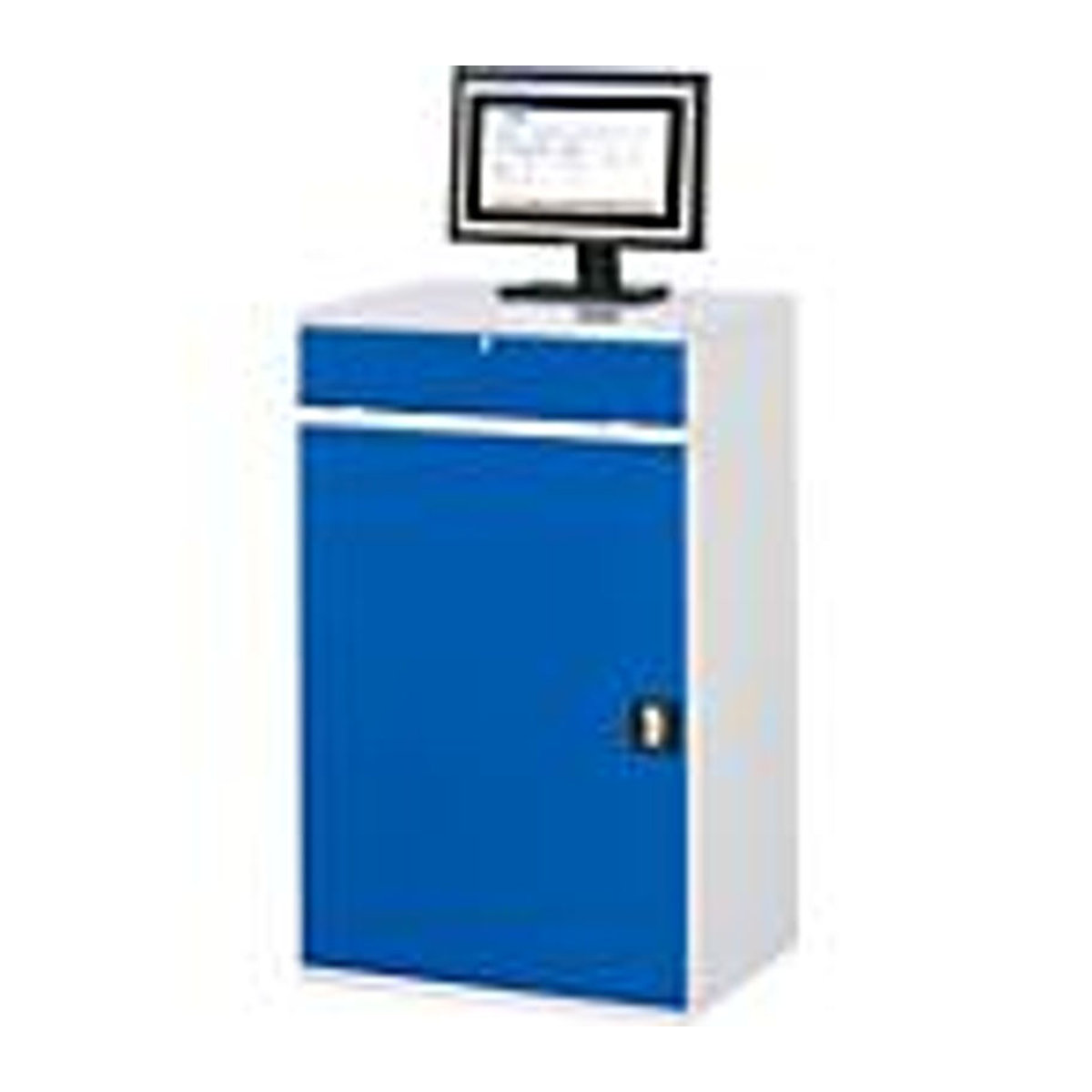 RAU Computer-Arbeitsstation mit ausziehbarem Ablagefach, Lichtgrau und Enzian-Blau, Stahl, B: 65 cm, H: 106 cm, T: 52 cm - Bild 3