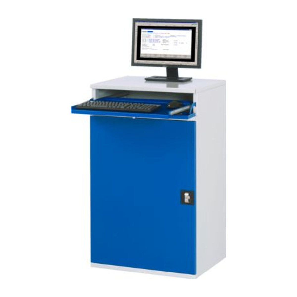 RAU Computer-Arbeitsstation mit ausziehbarem Ablagefach, Lichtgrau und Enzian-Blau, Stahl, B: 65 cm, H: 106 cm, T: 52 cm - Bild 4