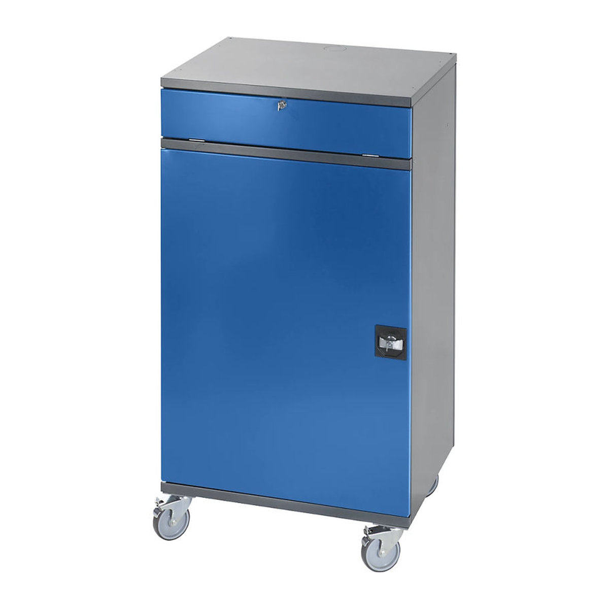 RAU Computer-Arbeitsstation mit ausziehbarem Ablagefach, Lichtgrau und Enzian-Blau, Stahl, B: 65 cm, H: 106 cm, T: 52 cm - Bild 5