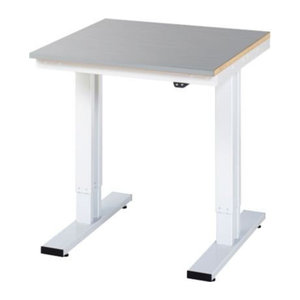 Rau Werktisch Adlatus elektrisch höhenverstellbar mit Edelstahlbelag und MDF-Platte, Silber/Grau, B: 75 cm, T: 80 cm, H: 72-112 cm
